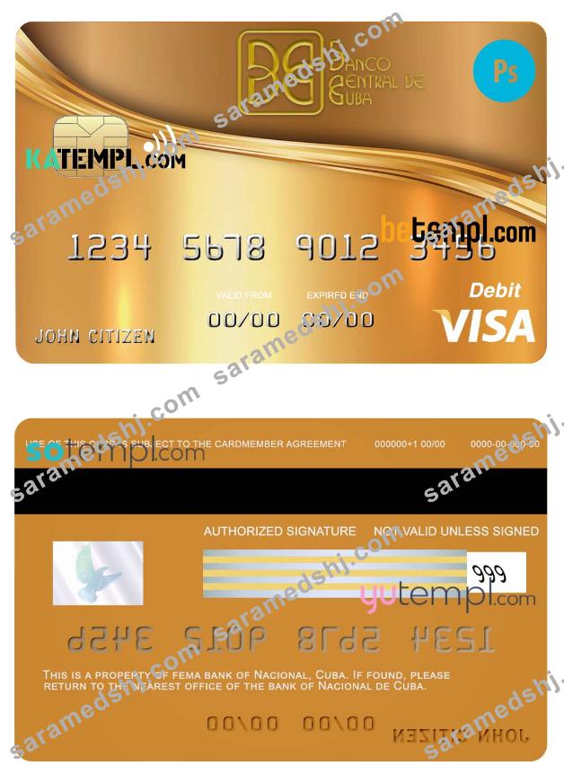 Cuba Nacional bank visa credit card template in PSD format, fully editable
